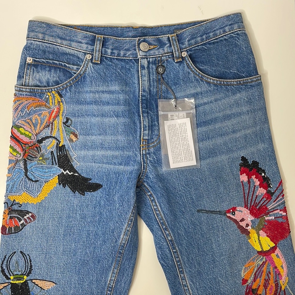 Alexander Mcqueen Obsessions Embroidered Denim Boyfriend Jeans - Picture 3 of 10
